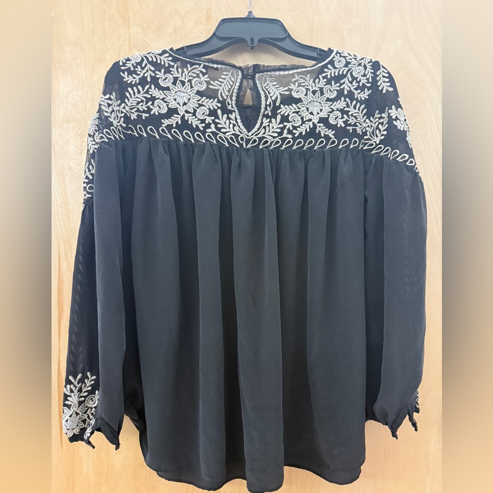 Calypso St Barth Black Embroidered Peasant Top - Picture 7 of 13